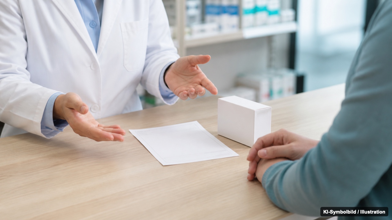 Privatrezept in der Apotheke Beratungssituation am Apothekentresen mit einem Privatrezept