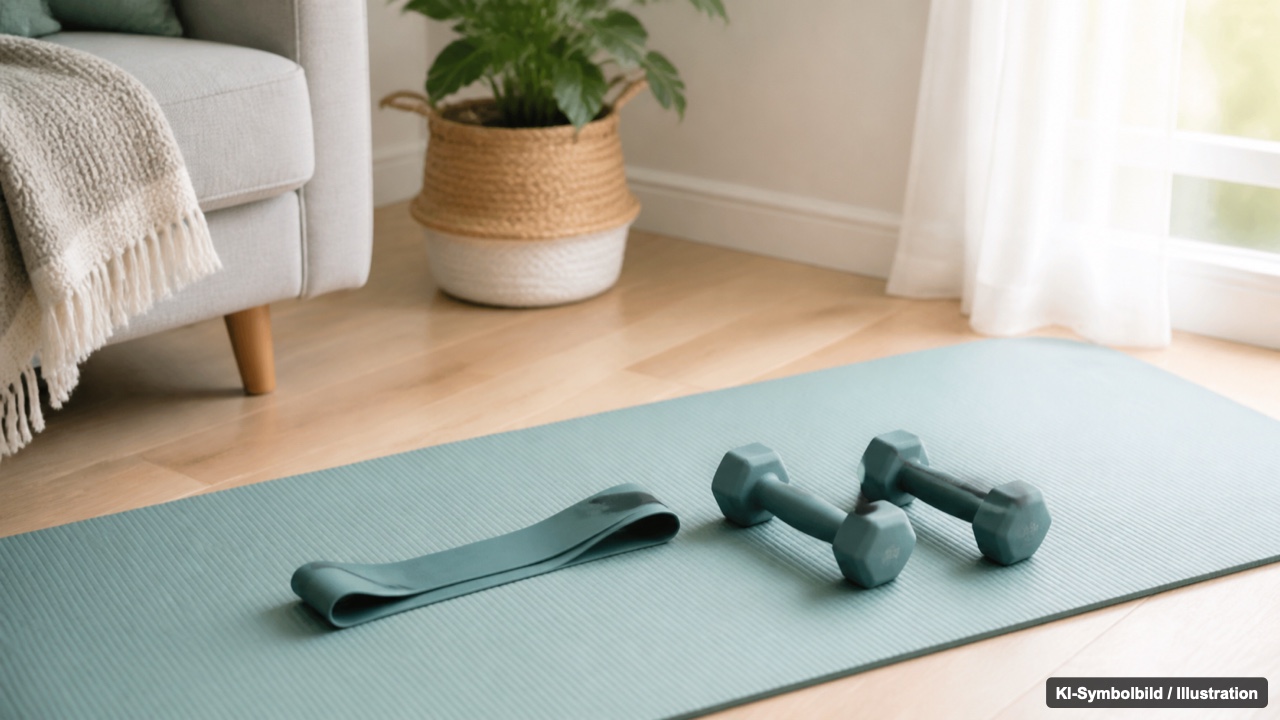 Widerstandsband und Kurzhanteln als Ausrüstung für Krafttraining zu Hause