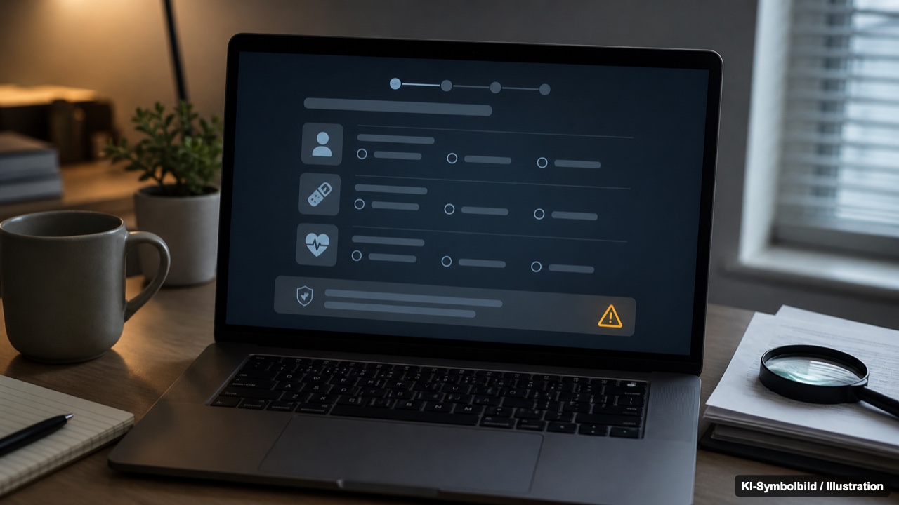 Laptop mit einem anonymisierten Online-Fragebogen für ein Privatrezept