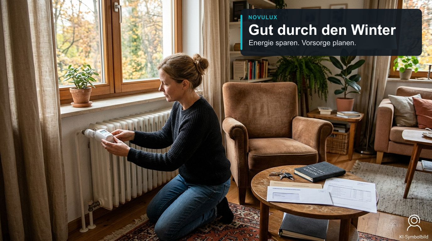KI-Symbolbild: Heizung und Energieverbrauch im Winter prüfen.